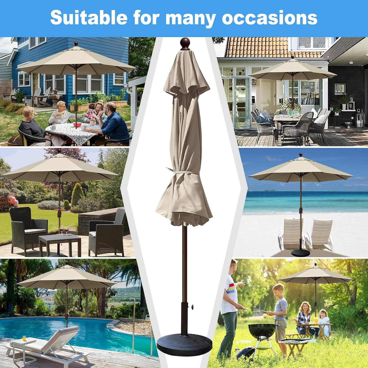 Eurmax USA 10-Year-Non-Fading 10FT Outdoor Patio Market Umbrella.UPF50+ UV Resistant Sun Shade.Heavy Duty Commercial Grade.Crank Lift Design.Windproof Vented Top for Garden.Pool.Deck.Antique Beige