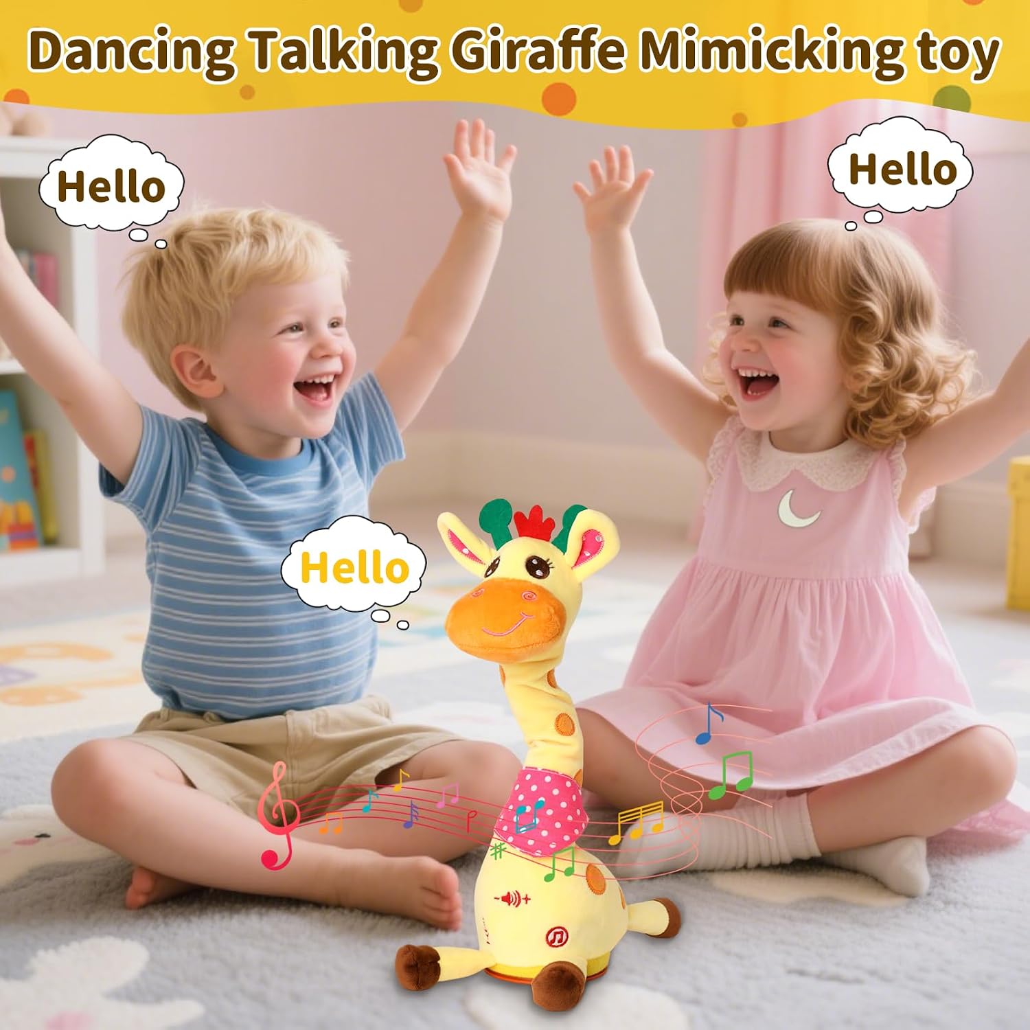 Emoin Dancing Talking Giraffe Baby Toy | Adjustable Volume Singing 10 Children's Songs. Mimicking Recording Repeating What You Say for Toddlers