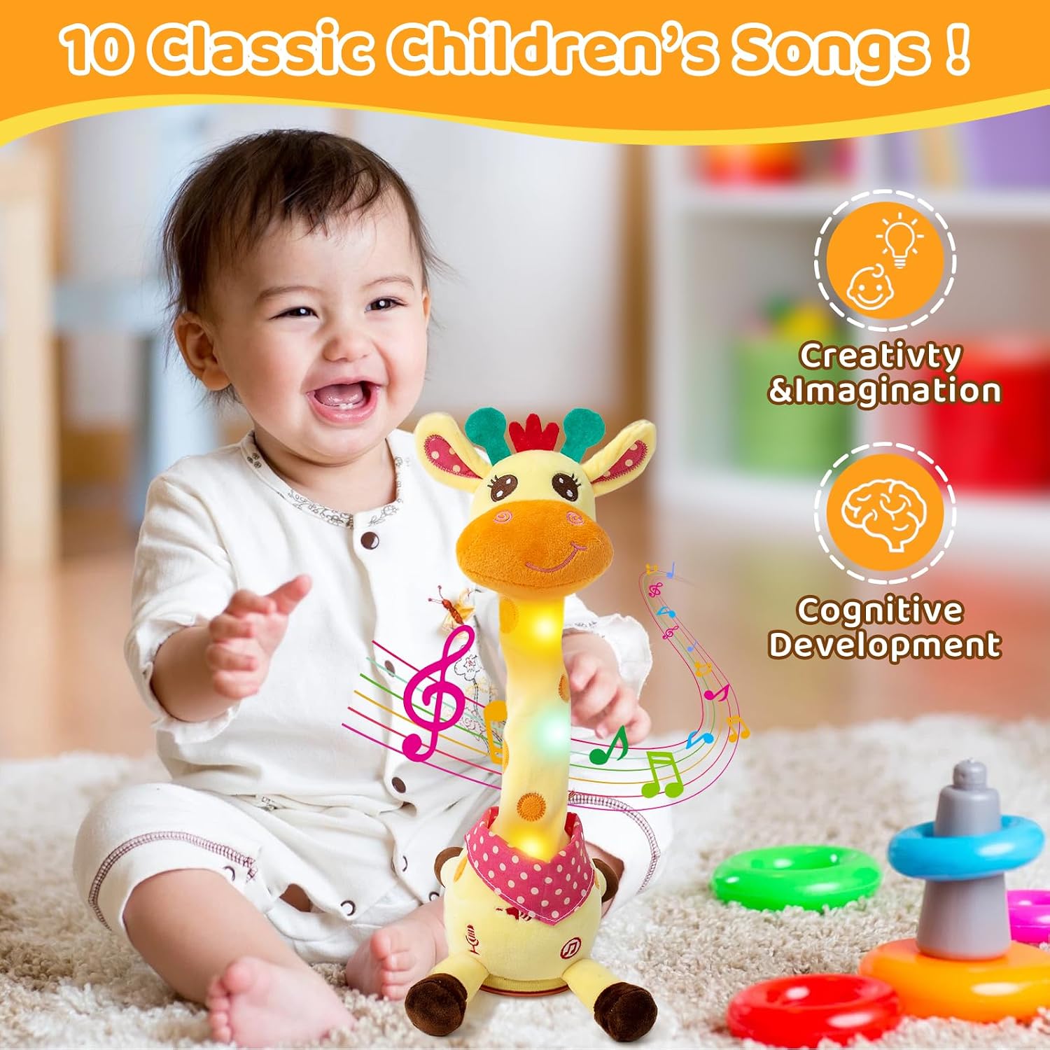 Emoin Dancing Giraffe Toy. Tanlking Giraffe Toys Musical Mimicking Toy. Singing 10 Pcs Songs for Baby Boys Girls. Repeating What You Say. Sing+Dancing+Recording+LED | Singing 10 Songs for Baby Boys Girls. Repeating What You Say. Dancing Recording LED