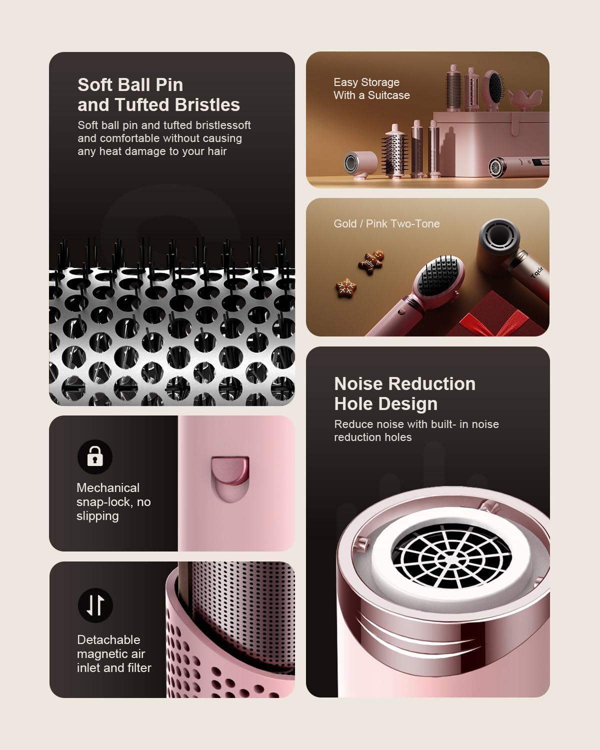 Tqcir 8 in 1 Hot Air Styler. Powerful Hair Dryer Brush with AutoWrap Curler | Anti-Frizz Blow Dryer for Fast Drying Curling Straightening Volumizing. Adjustable Heat & Speed. Storage Case(Pink)