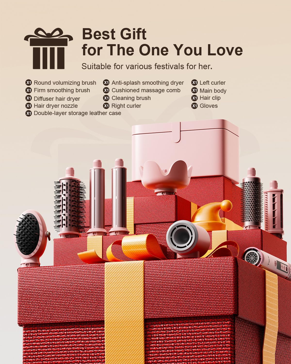 Tqcir 8 in 1 Hot Air Styler. Powerful Hair Dryer Brush with AutoWrap Curler | Anti-Frizz Blow Dryer for Fast Drying Curling Straightening Volumizing. Adjustable Heat & Speed. Storage Case(Pink)