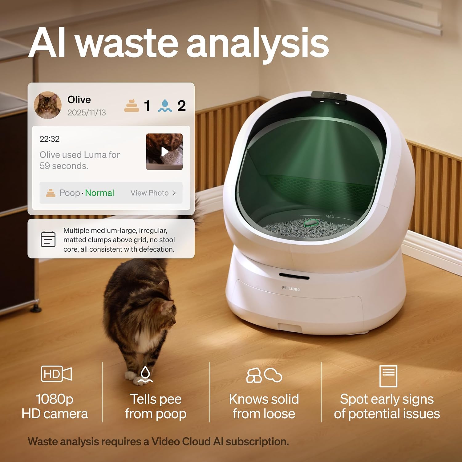 PETLIBRO Automatic Litter Box with AI-Camera Waste Analysis. Auto Odor-Control Self Cleaning Litter Box. Large Open-Top Luma Smart Litterbox with Multi-Cats Recognition. Usage Tracking. Safety Sensors