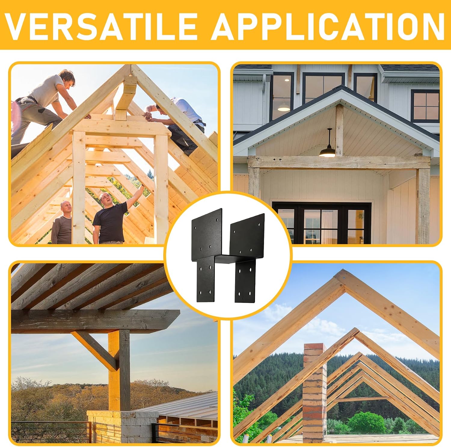 6x6 ( 5.5x5.5) Post Brackets Kit. 4 Pack Heavy-Duty Post Caps Tie Bracket | Brackets for Wood Posts Beam Support. Gazebo Pergola Deck Porch Wood Connections Steel Brackets