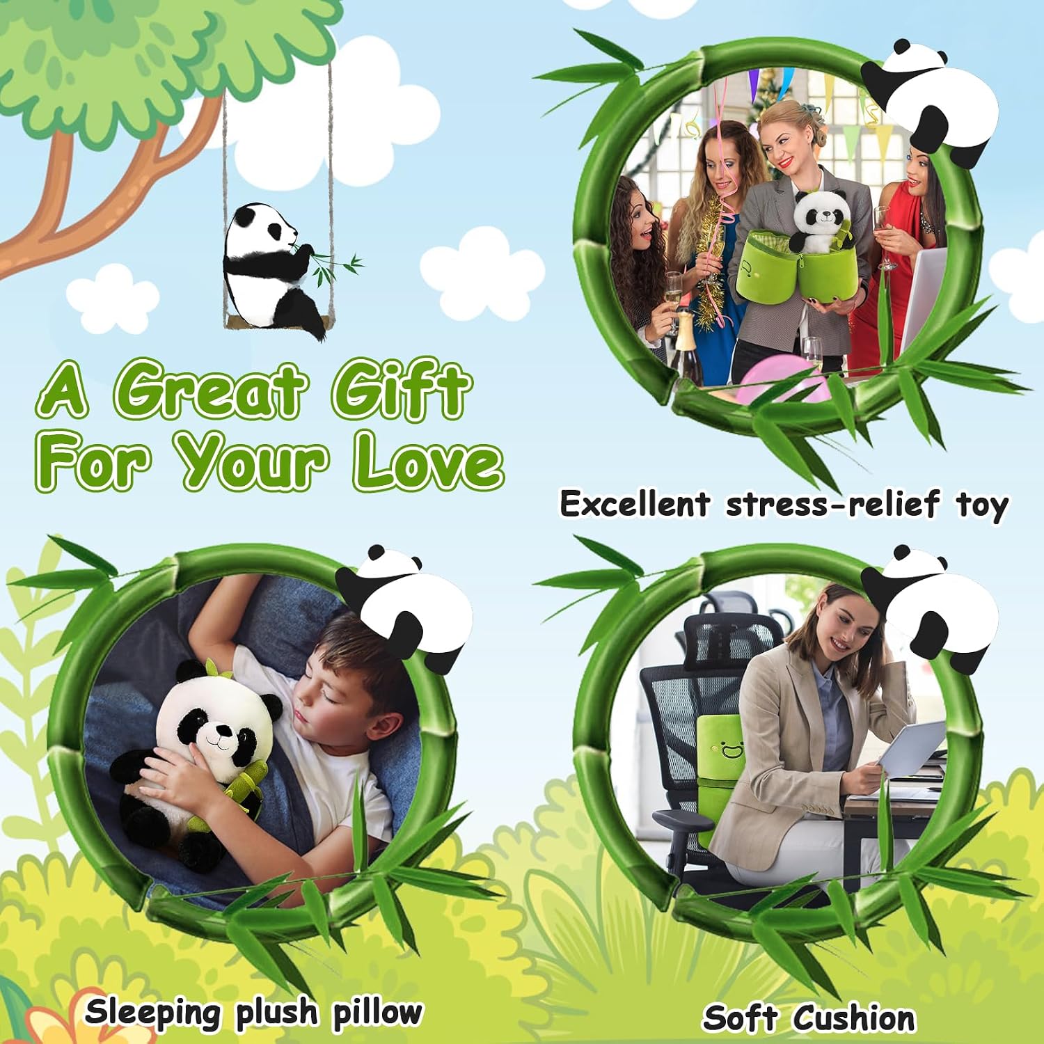Emoin Soft Reversible Panda Stuffed Animals with Bamboo Storage Bag. 11-Inch Interactive Baby Toy. Cute Cuddly Panda Plush Toy for Kids & Adults – Perfect for Birthday & Easter Gifts | 11-Inch Interactive Baby Toy. Cute Cuddly Panda Plush for Kids Adults. Birthday Gift