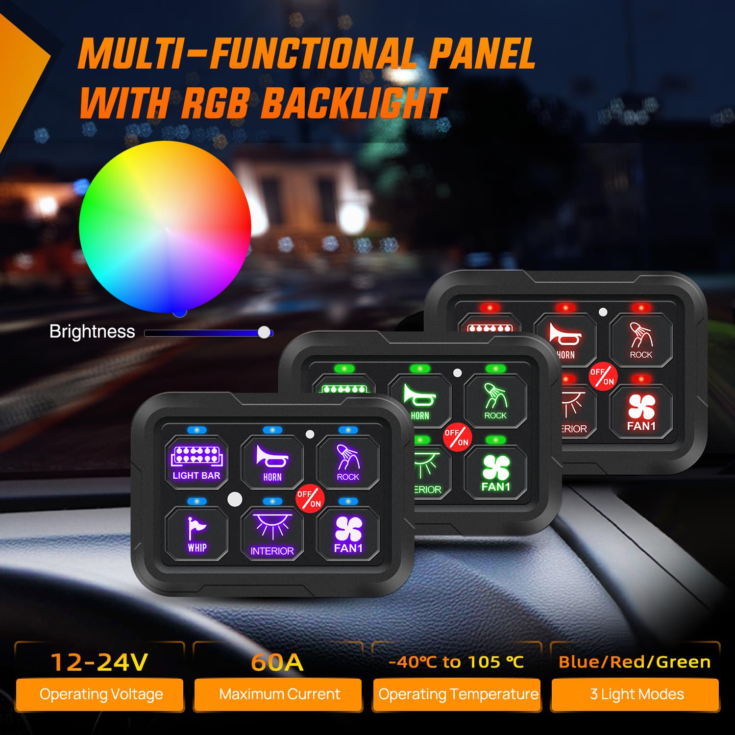 Nilight 6 Gang Switch Panel Relay System w/APP Control Automatic Dimmable | RGB Backlight Panel Circuit Control 1-side Output Fuse Wiring Harness ON Off LED Switch Pod for 12V 24V Car Truck Camper SUV