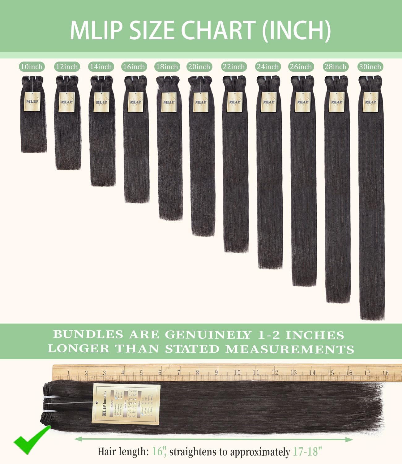 MLIP Human Hair Bundles Straight. Raw Virgin Indian Hair. Full & Natural | Low Tangle. Low Shedding. Stays Silky Soft After Multiple Washes. Lasts 3X Longer. Natural Black. 3 Bundles. 16 18 20 Inch