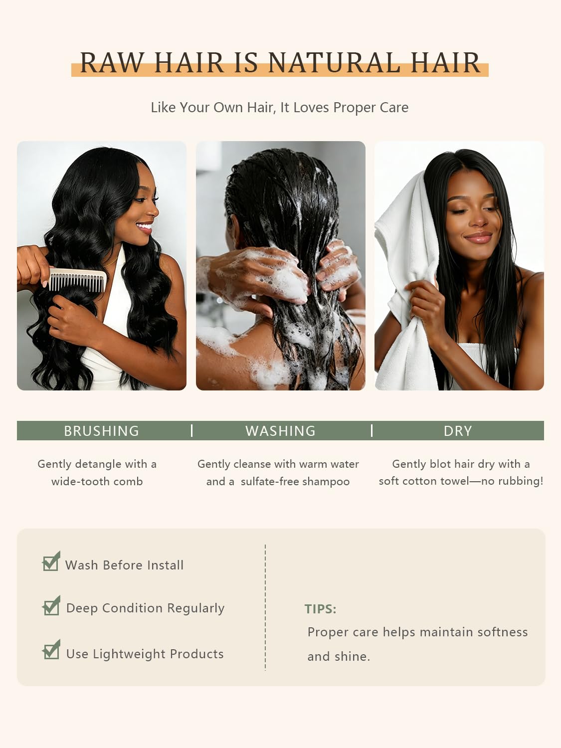 MLIP Human Hair Bundles Straight. Raw Virgin Indian Hair. Full & Natural | Low Tangle. Low Shedding. Stays Silky Soft After Multiple Washes. Lasts 3X Longer. Natural Black. 3 Bundles. 16 18 20 Inch