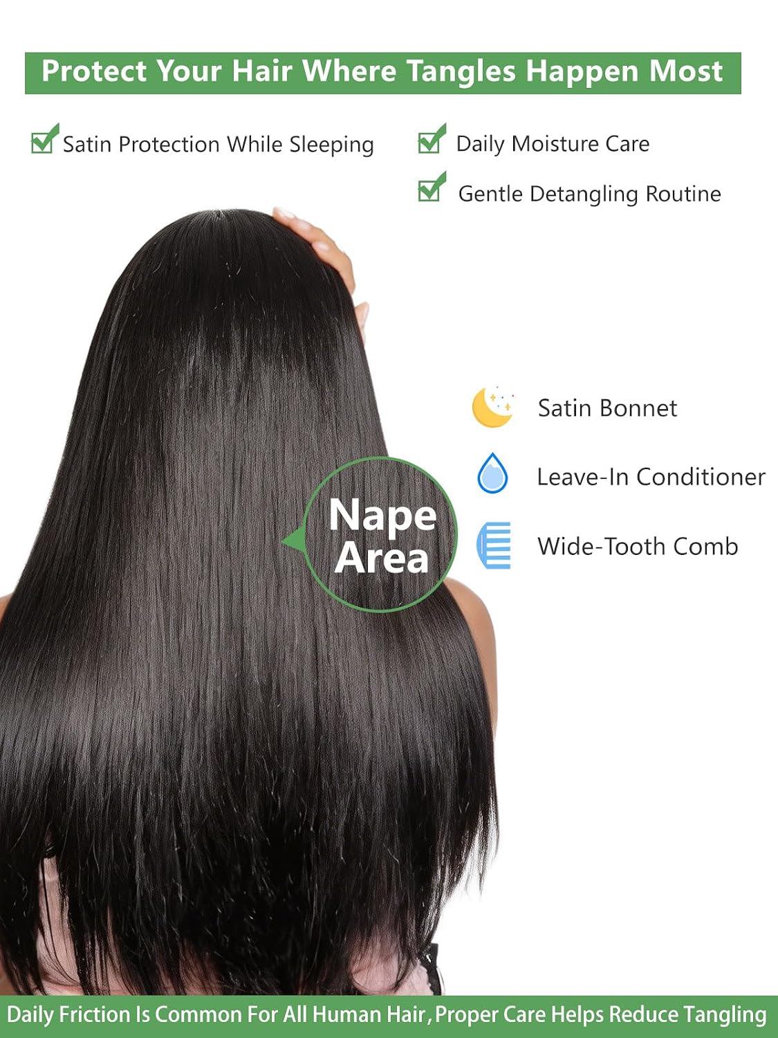 MLIP Human Hair Bundles Straight. Raw Virgin Indian Hair. Full & Natural | Low Tangle. Low Shedding. Stays Silky Soft After Multiple Washes. Lasts 3X Longer. Natural Black. 3 Bundles. 16 18 20 Inch