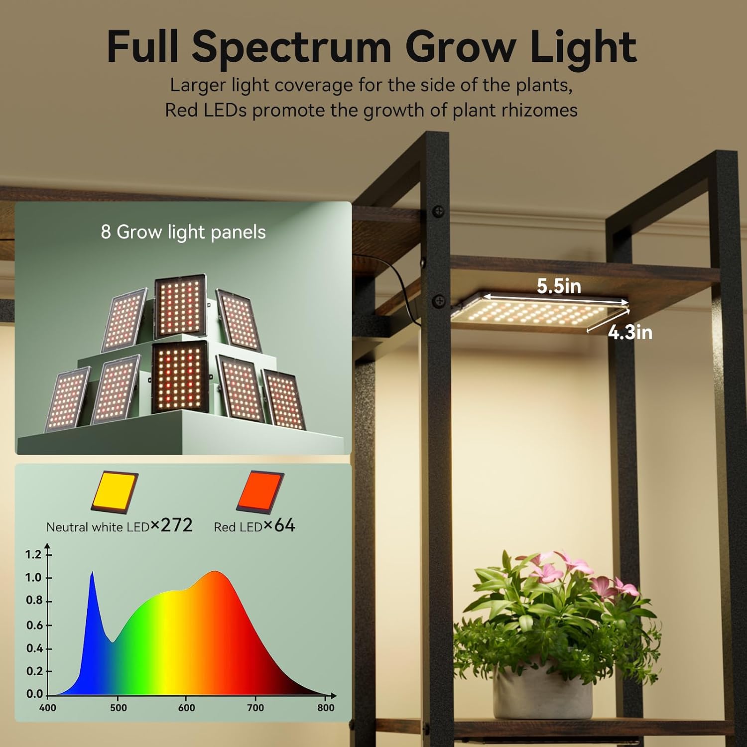 Plant Stand Indoor with Grow Lights 11 Tiered Wood Indoor Plant Shelf 62 Tall Plant Stand Metal Frame for Indoor Plants Multiple Flower Pot Holder. Large Plant Rack for Living Room Patio Corner