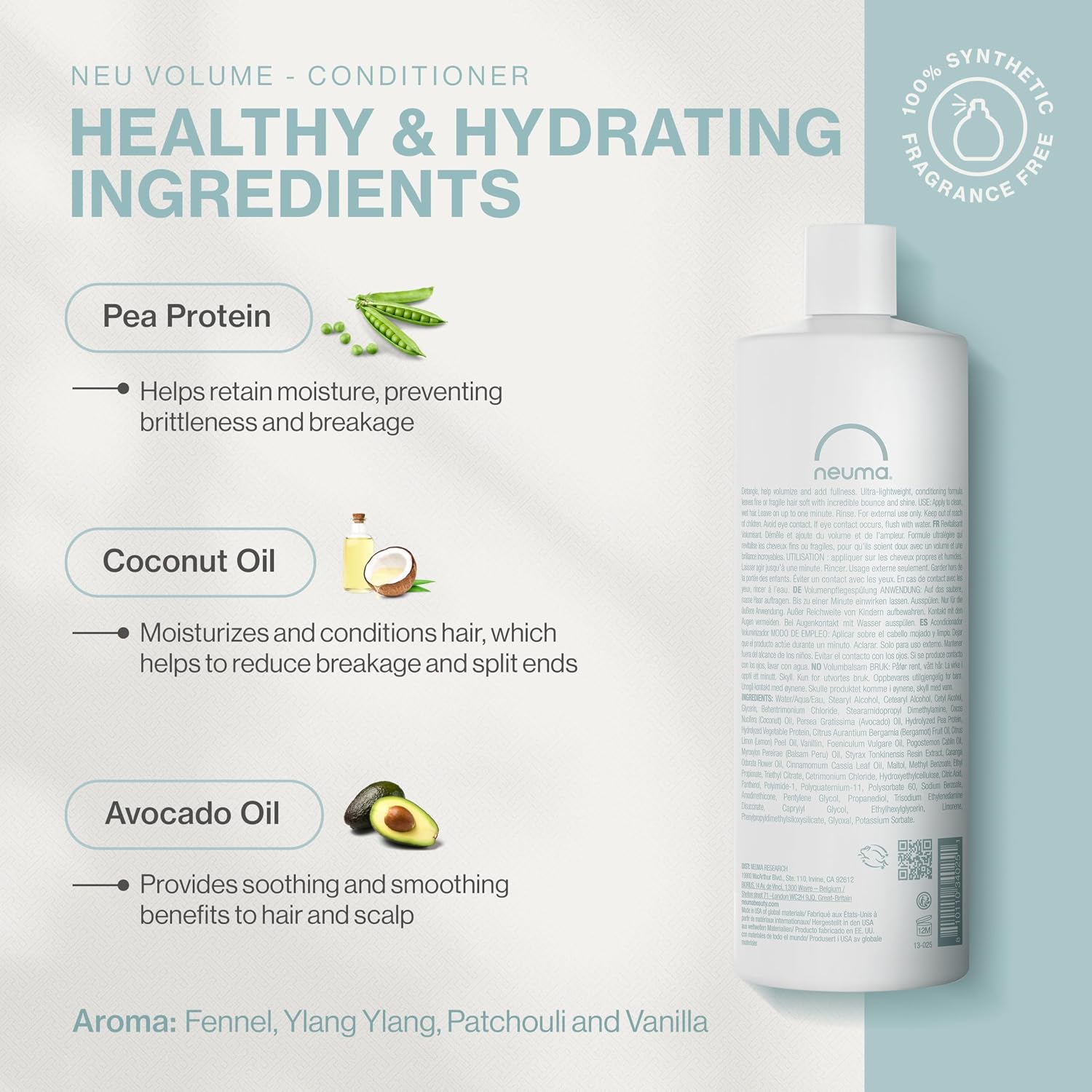 NEUMA Sulfate-Free Volumizing Conditioner For Women 32 Fl. Oz Moisturizing Conditioner For Fine Hair With Coconut & Avocado Oil Vegan and Color-Safe Formula With Patchouli and Vanilla Scent