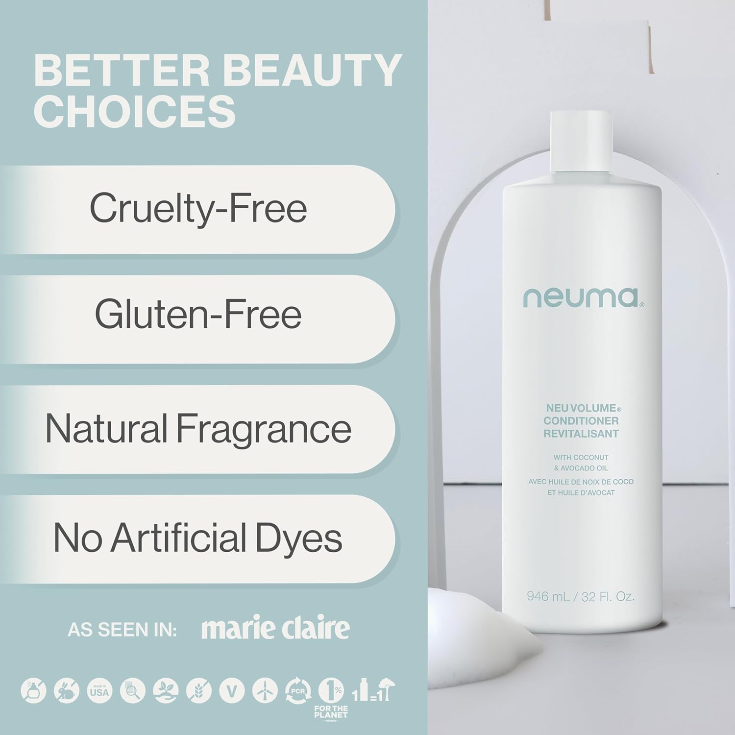 NEUMA Sulfate-Free Volumizing Conditioner For Women 32 Fl. Oz Moisturizing Conditioner For Fine Hair With Coconut & Avocado Oil Vegan and Color-Safe Formula With Patchouli and Vanilla Scent