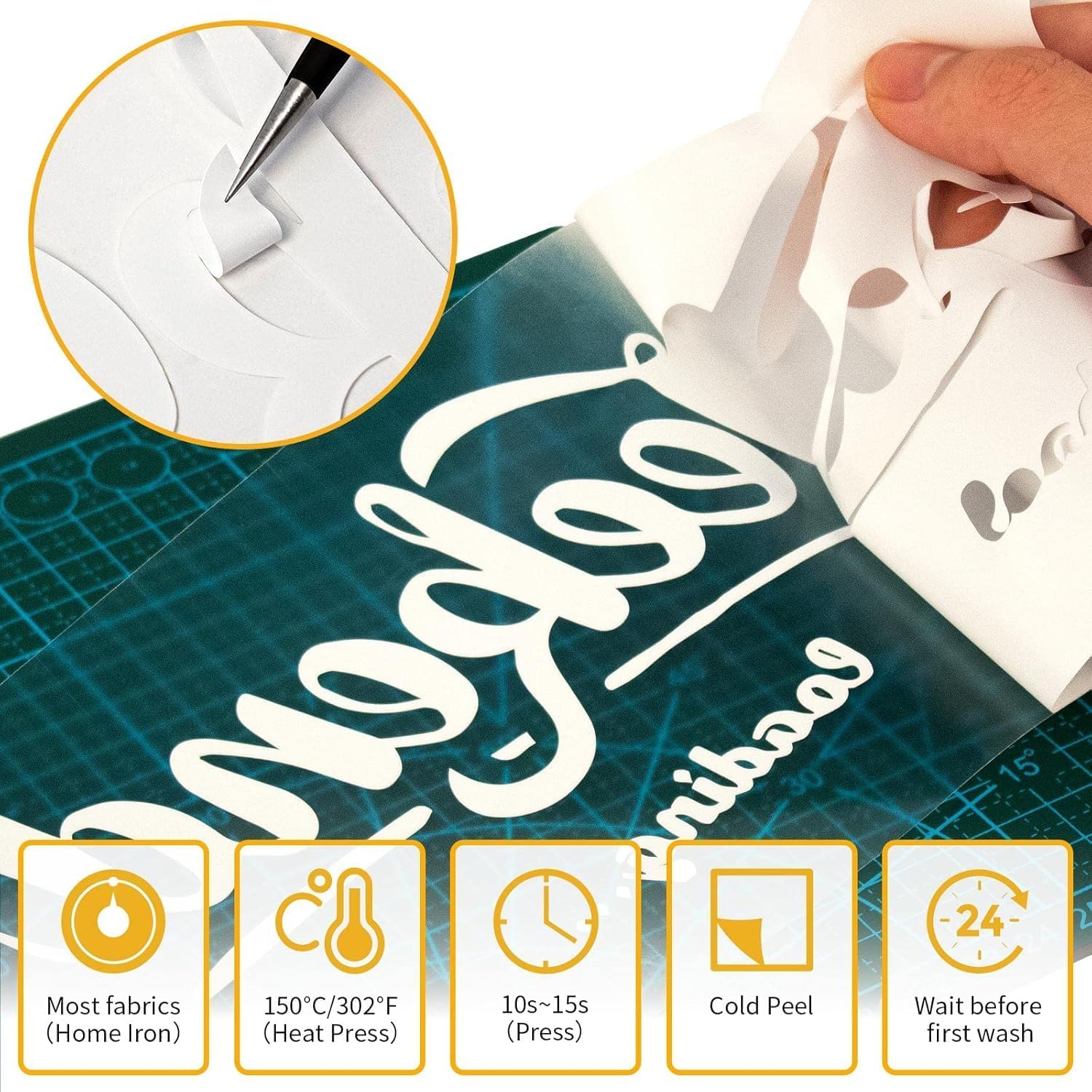 VinylRus Heat Transfer Vinyl-12 x 100ft White Iron on Vinyl Roll for Shirts. HTV Vinyl for Silhouette Cameo.Easy to Cut & Weed