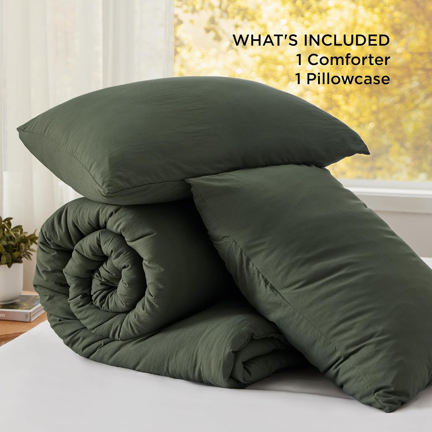 Bedsure Twin/Twin XL Comforter Set. Dark Green Soft Prewashed Bedding for All Seasons. 2 Pieces GentleSoft™ Bed Set. 1 Lightweight Comforter (68x88) and 1 Pillowcase (20x26)