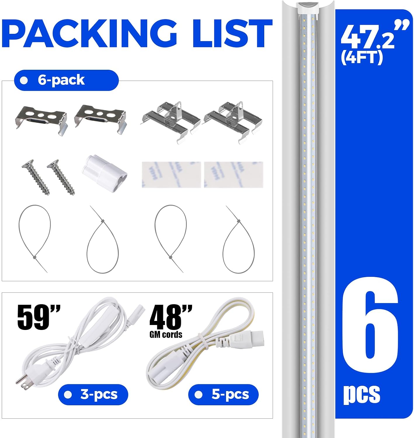 Barrina Plant Grow Lights. 4FT 5000K Full Spectrum Daylight White. 6 Packs | 252W(6 x 42W. 1400W Equivalent). T8 LED Grow Light Strips. Growing Lamp Fixture. Plant Lights for Indoor Plants. Greenhouse