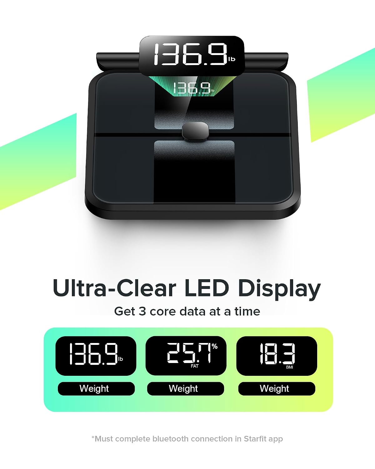 RunStar Scale for Body Weight and Fat Percentage. 8-Electrode Full Body Composition Monitor 28 Body Metrics Sync App. BMI. Muscle Mass-High Accuracy Digital Bathroom Scale with 3-Metric Display