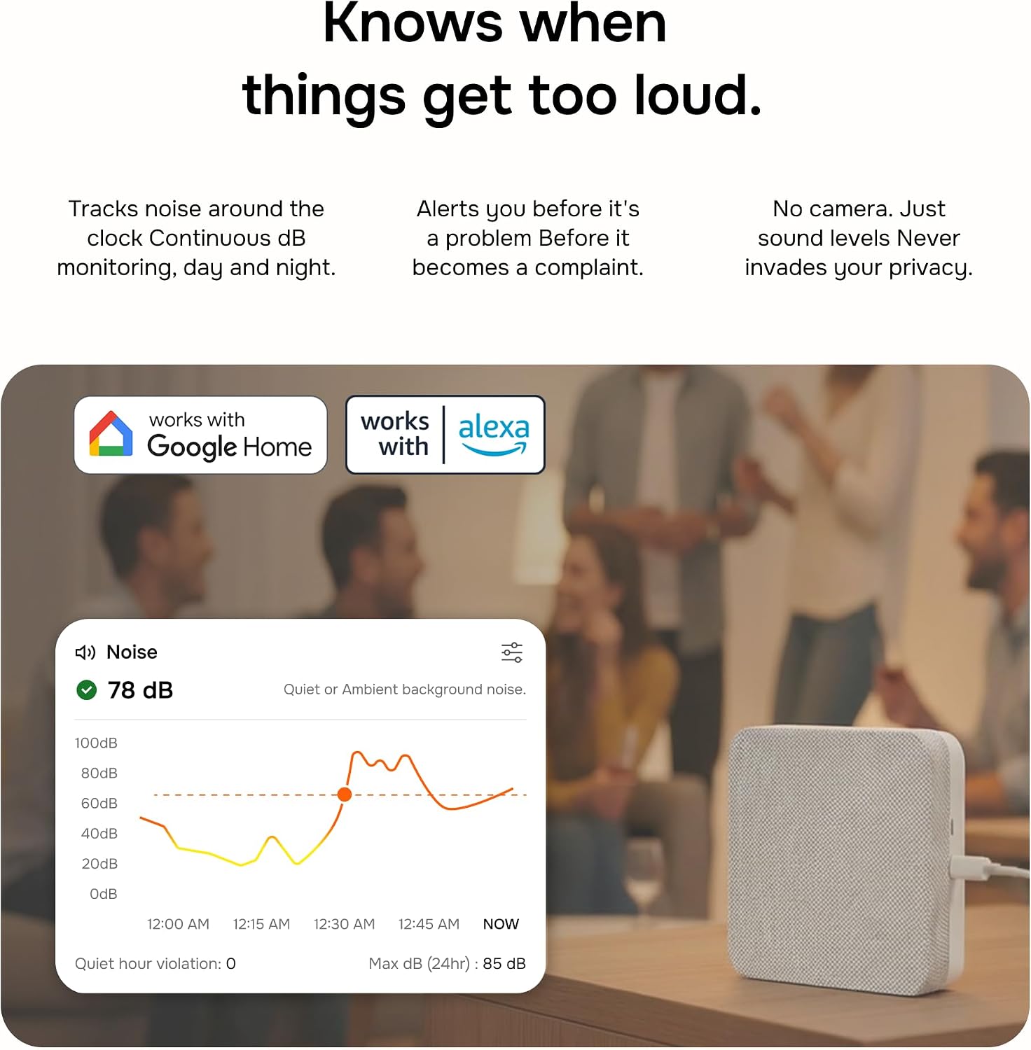 Layla Noise Monitoring Device for Airbnb. Rental. Office & Home | Noise & Occupancy Sensor with Radar-Based Motion Detection | Privacy-Safe Security Monitor | No Subscription