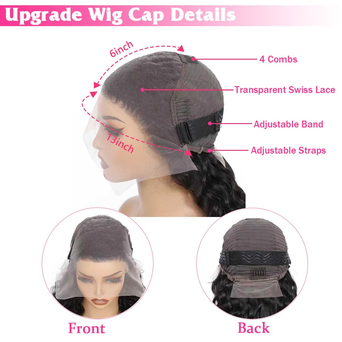 NUEAHWO 22 Inch Water Wave Lace Front Wigs Human Hair Pre Plucked 13X6 Lace Front Wigs Human Hair 200 Density Deep Part Curly Wig for Women Natural Black