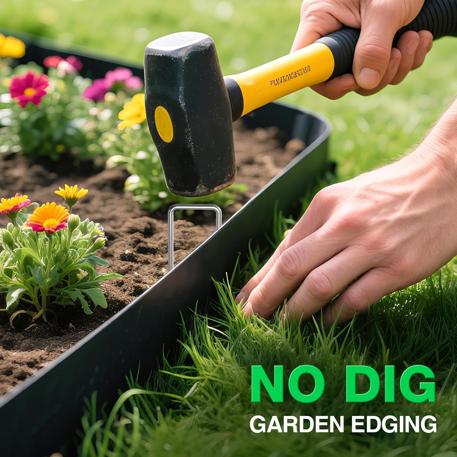 MIXC Garden Edging Border. 200FT (100FT 2Pack) 4 Inch Tall Plastic Landscape Edging with 300 U-Shaped Metal Stakes. More Stable and Flexible Tool-Free Lawn Border for Yard. Flower Bed & Landscaping