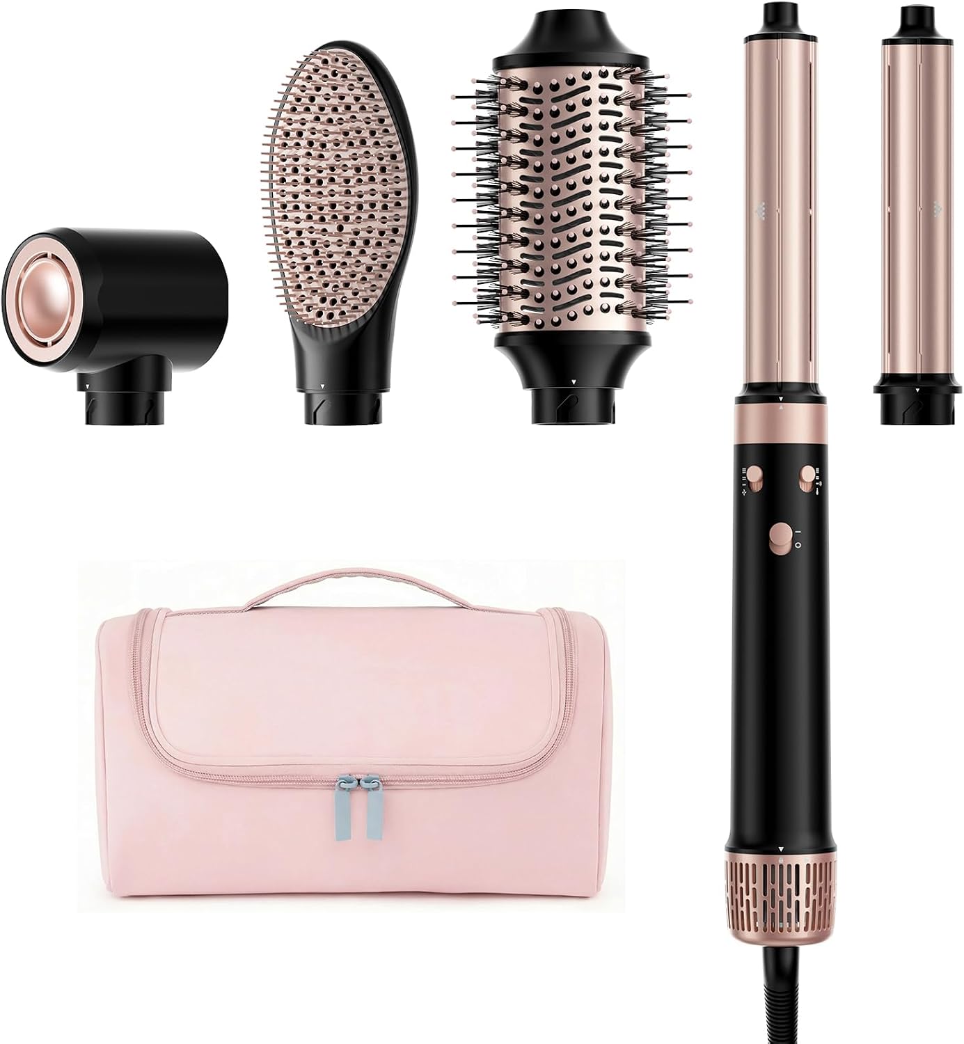 MESCOMB 5-in-1 Dual Voltage Hair Dryer Brush for Travel with Storage Bag | Travel Hot Air Styler. 100V-240V Hair Styler for Home and Travel. Auto-Wrap Curls. Volume. Smooth Styling.Black