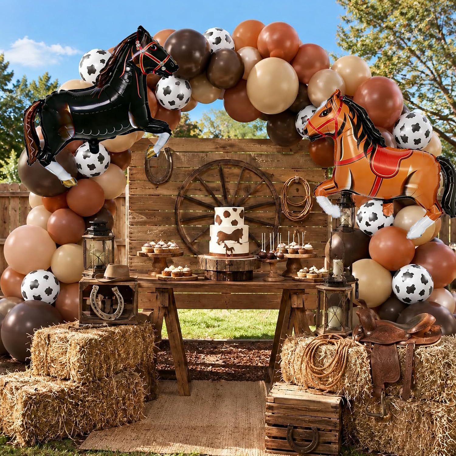Brown Cow Balloons.Cowboy Western Birthday Decorations for Boys Party | Horse Foil Balloon Dark Coffee Brown Tan Apricot Nude Cow Print Latex Set for Cowboy Western Baby Shower Decorations
