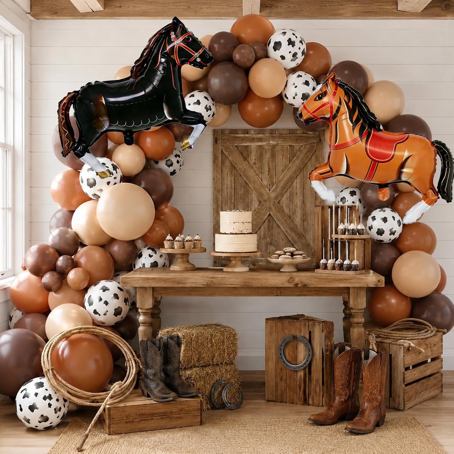 Brown Cow Balloons.Cowboy Western Birthday Decorations for Boys Party | Horse Foil Balloon Dark Coffee Brown Tan Apricot Nude Cow Print Latex Set for Cowboy Western Baby Shower Decorations