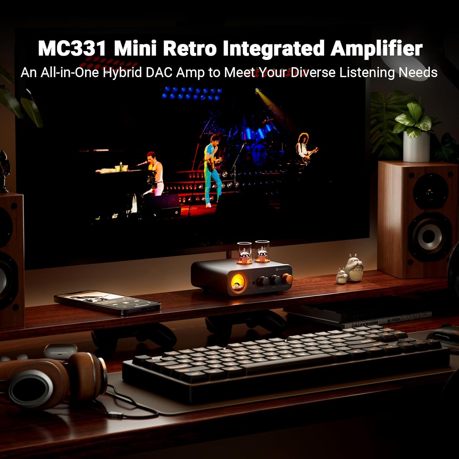 Fosi Audio MC331 Tube Integrated Amplifier with DAC. 2 Channel Home Audio Stereo Power Amp for HiFi Bookshelf Speakers/3.5mm Headphones. Vintage VU Meter Preamp with Bluetooth and USB/Opt/Coax/RCA