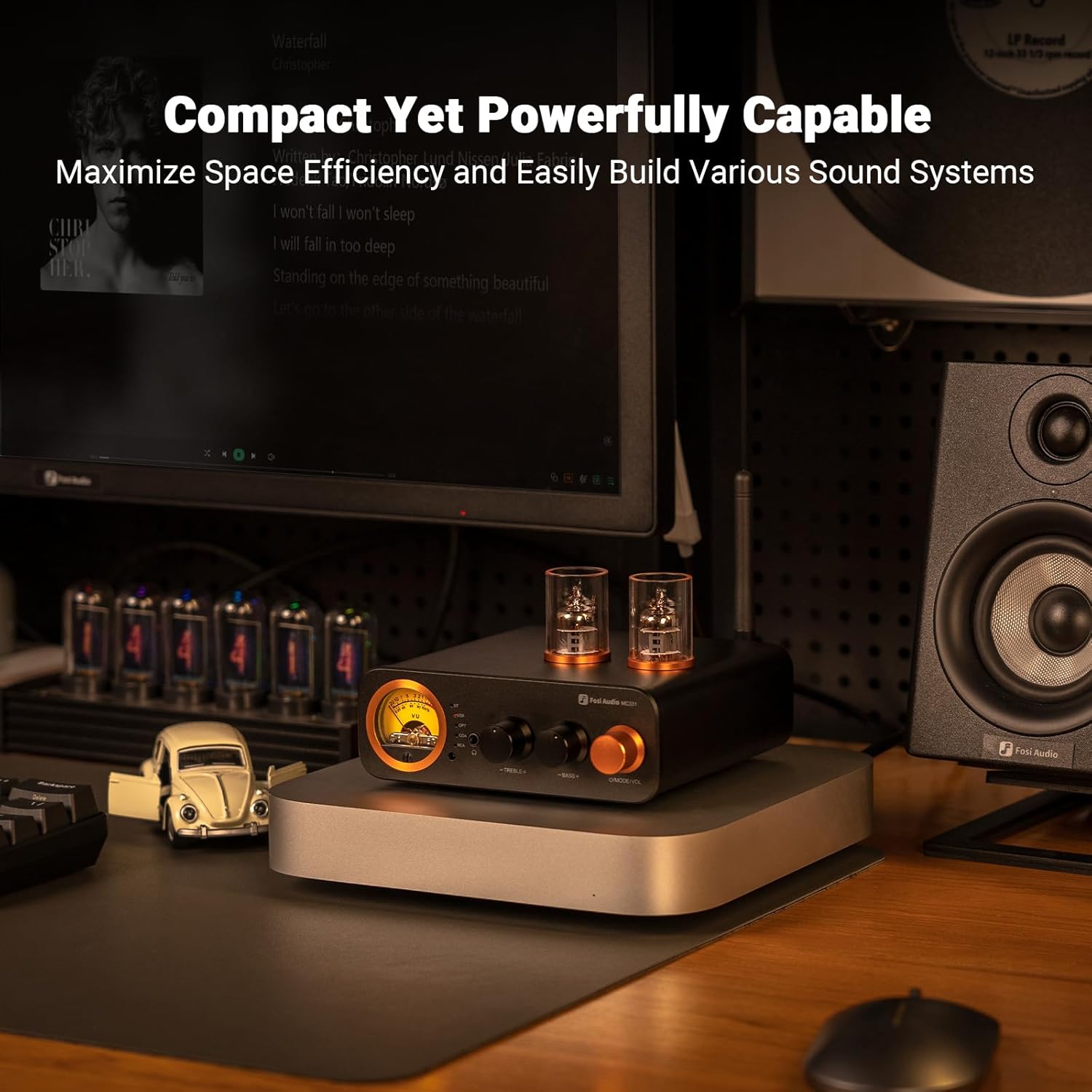 Fosi Audio MC331 Tube Integrated Amplifier with DAC. 2 Channel Home Audio Stereo Power Amp for HiFi Bookshelf Speakers/3.5mm Headphones. Vintage VU Meter Preamp with Bluetooth and USB/Opt/Coax/RCA