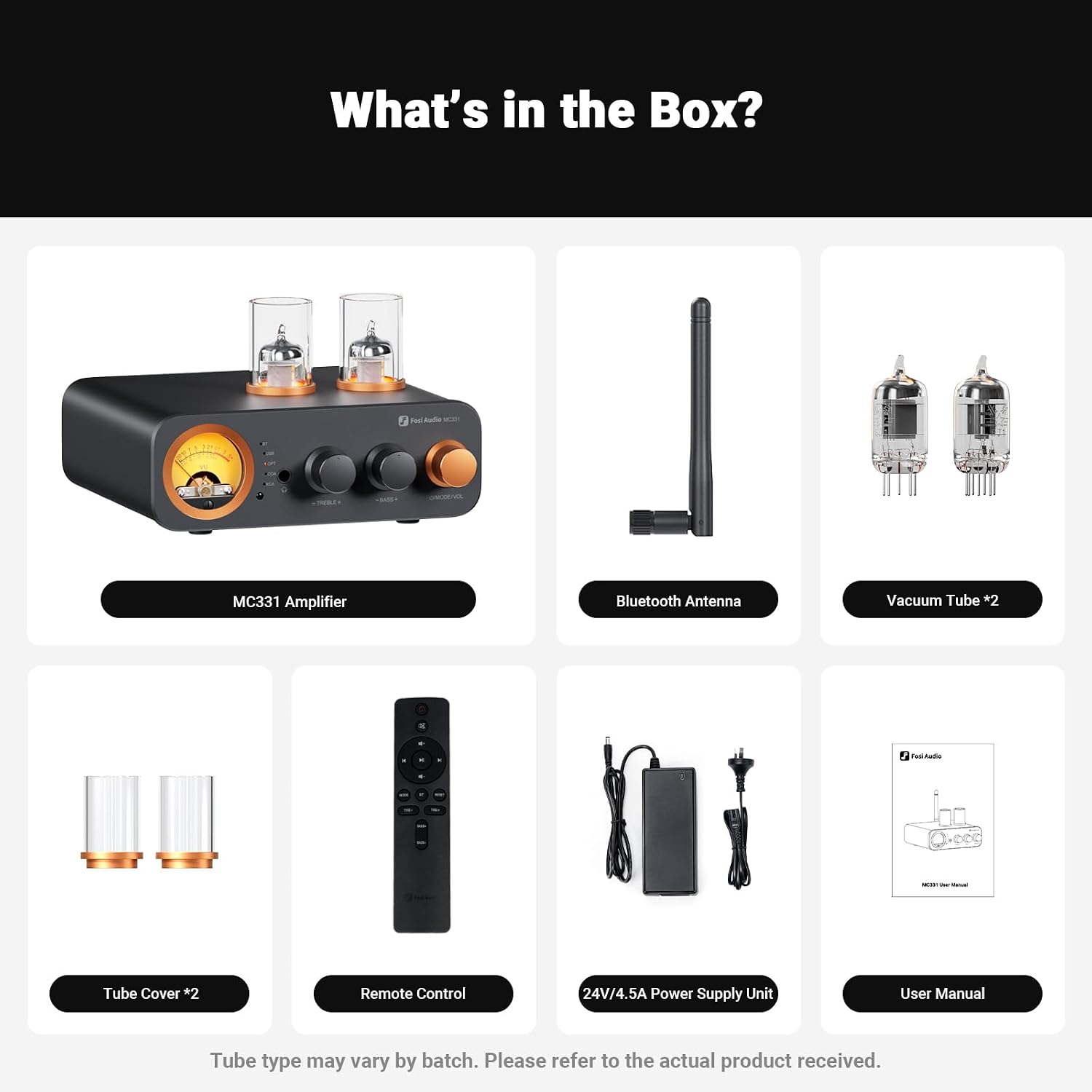 Fosi Audio MC331 Tube Integrated Amplifier with DAC. 2 Channel Home Audio Stereo Power Amp for HiFi Bookshelf Speakers/3.5mm Headphones. Vintage VU Meter Preamp with Bluetooth and USB/Opt/Coax/RCA