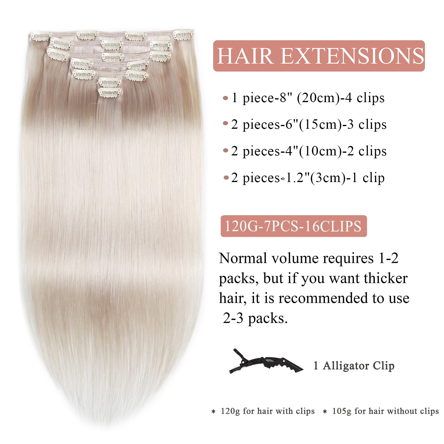 Clip in Hair Extensions Platinum Blonde Remy Hair Clip ins 22 Inch Clip in | Hair Extensions Real Human Hair 7pcs Straight Silky Human Hair Extensions Clip ins for Women 120g Add Volume Soft Silky