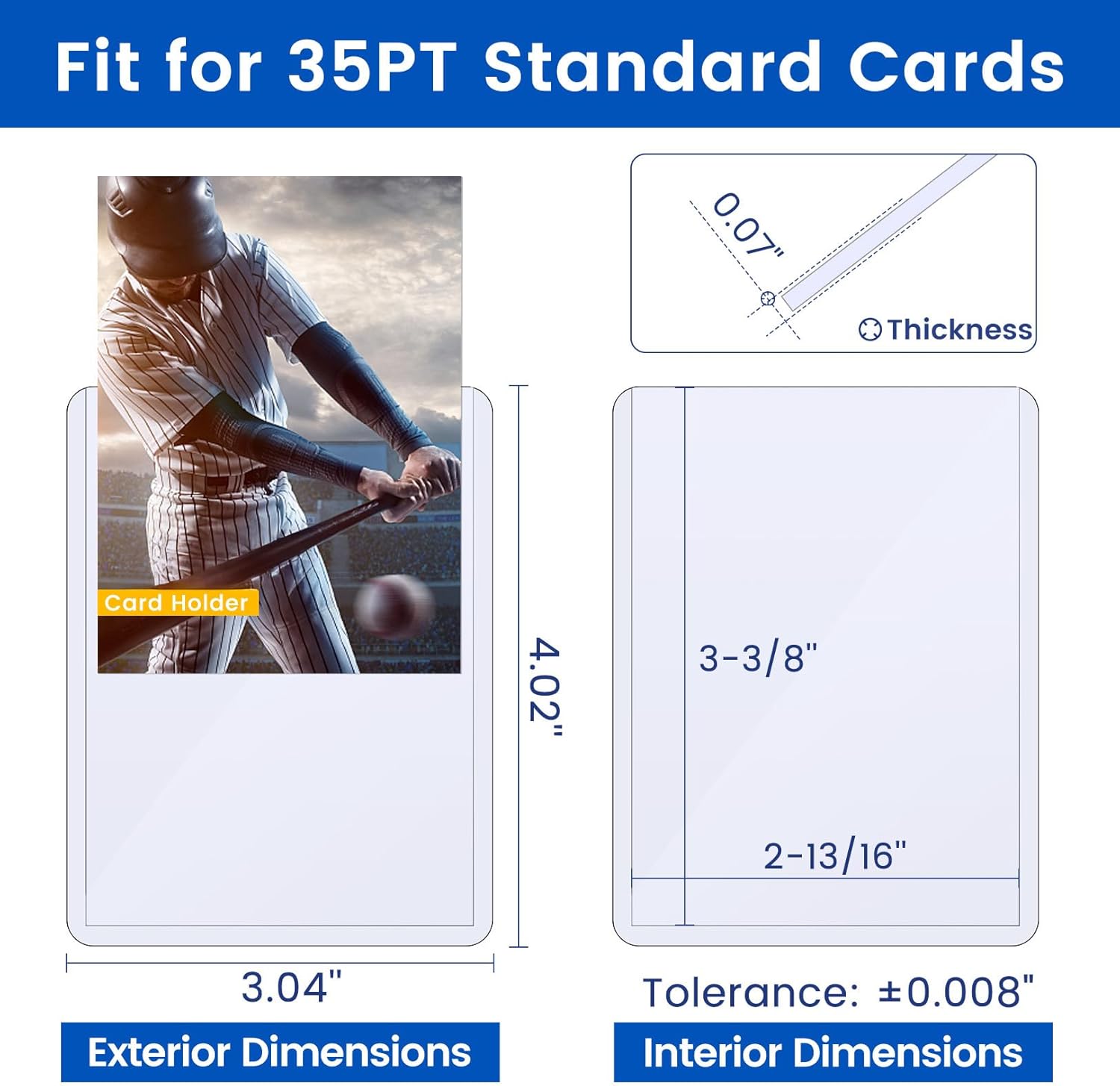 Sooez 48 Card Sleeves Hard Plastic Card Holder for Trading Card 3x4. 35PT | for Baseball Card. Rigid Card Protector. Penny Sleeves for Collectible Game Cards. Premium Standard Size Sports Football Card