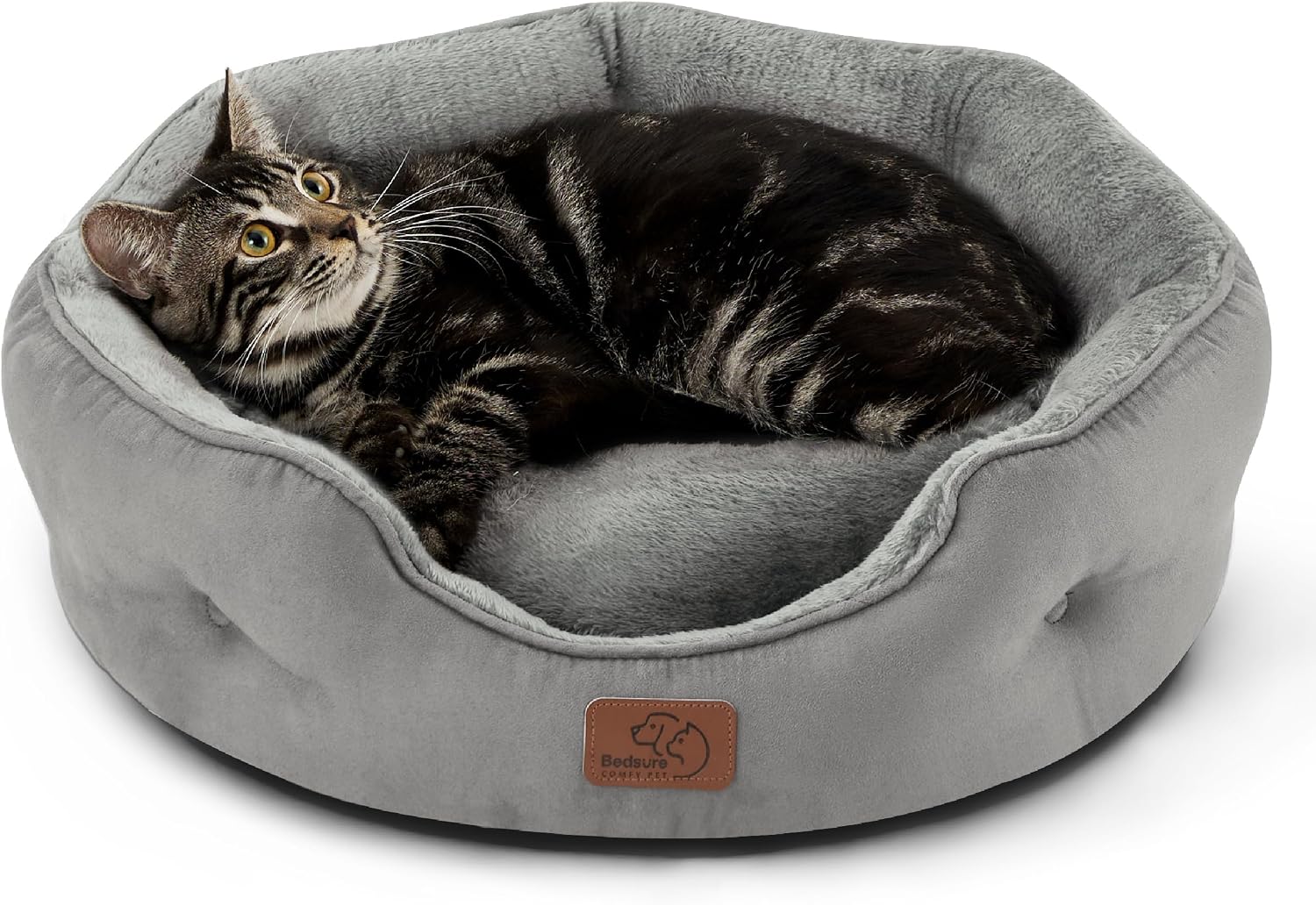 Bedsure Small Dog Bed Washable.Round Cat Beds for Indoor Cats.20in Grey | Soft Plush Pet Bed.Dog Beds for Small Dogs for Puppy and Kittens.Anti-Slip Bottom.Easy to Clean