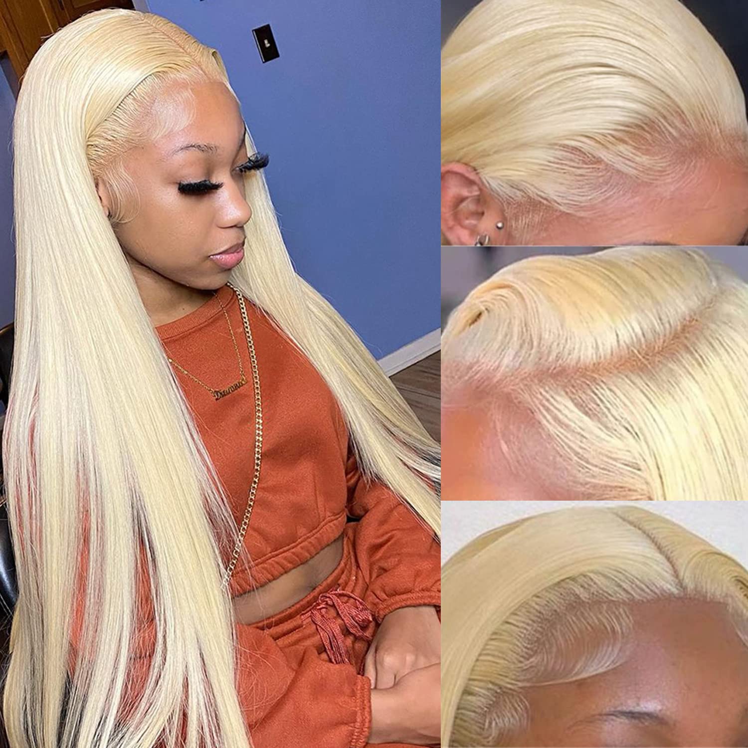 Myecool 30 Inch 613 Lace Front Wig Human Hair 13x5 Straight 613 HD Lace Frontal Wig Human Hair Pre Plucked Bleached Knots for Women(30Inch. Blonde)