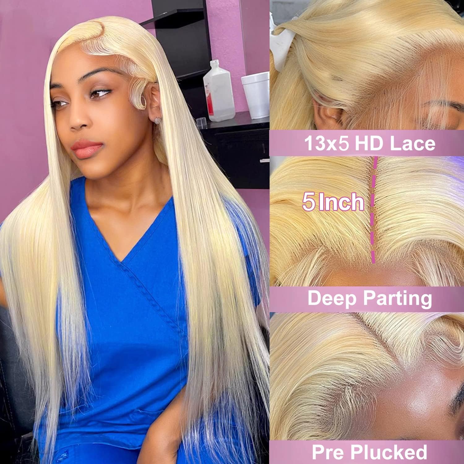 Myecool 30 Inch 613 Lace Front Wig Human Hair 13x5 Straight 613 HD Lace Frontal Wig Human Hair Pre Plucked Bleached Knots for Women(30Inch. Blonde)