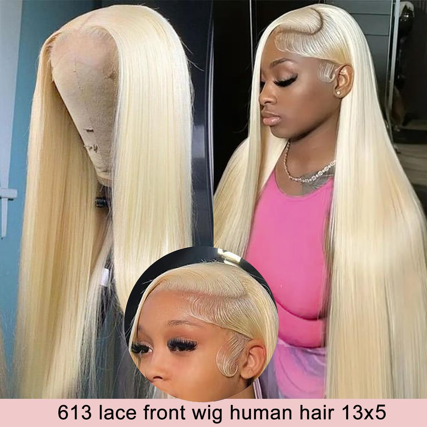 Myecool 30 Inch 613 Lace Front Wig Human Hair 13x5 Straight 613 HD Lace Frontal Wig Human Hair Pre Plucked Bleached Knots for Women(30Inch. Blonde)