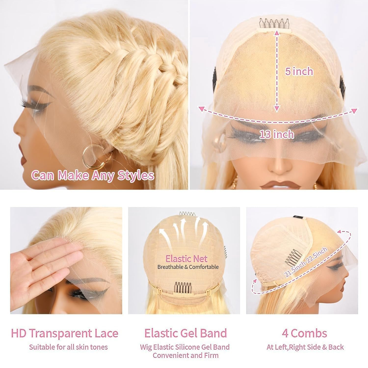Myecool 30 Inch 613 Lace Front Wig Human Hair 13x5 Straight 613 HD Lace Frontal Wig Human Hair Pre Plucked Bleached Knots for Women(30Inch. Blonde)