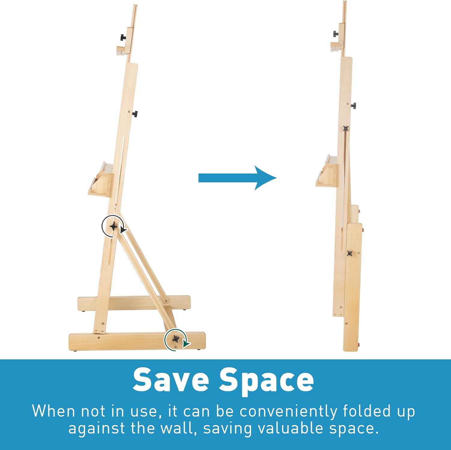 Somime Beechwood H-Frame Artist Studio Easel with Storage Drawer. Natural | Adjustable Wooden Painting Easel Holding Canvas up to 78 High