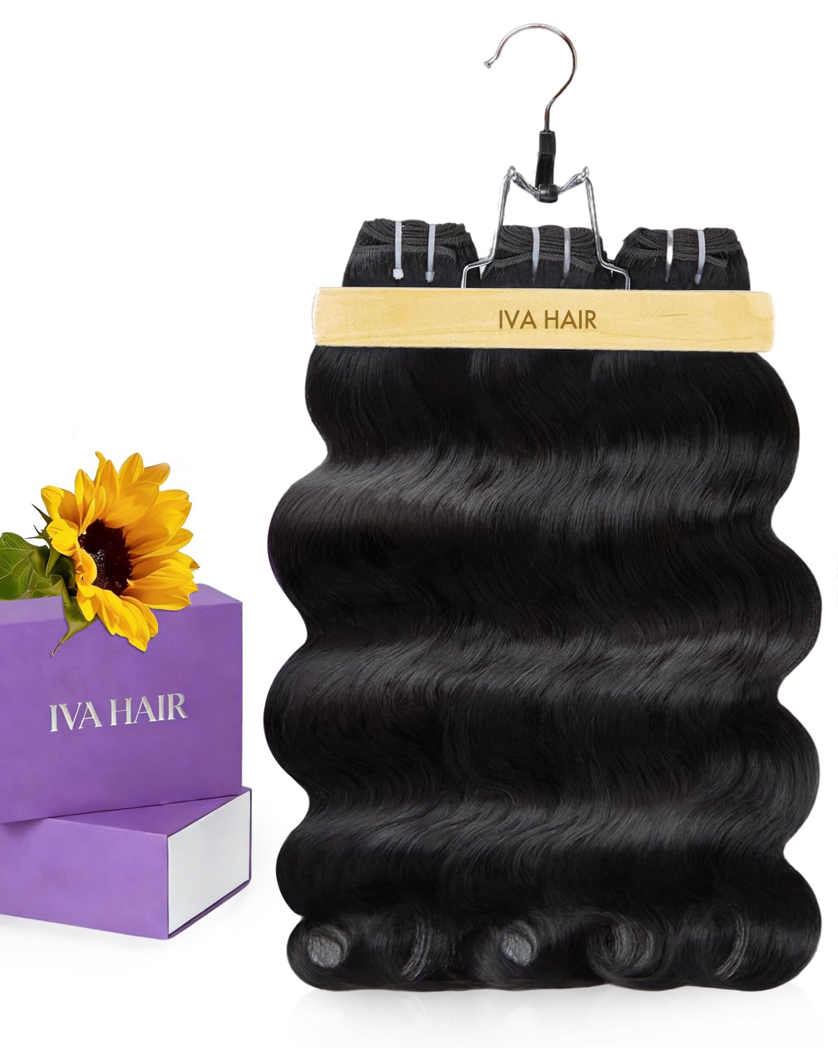 IVA 16A Body Wave Bundles Human Hair 16 16 16 Inch 100% Raw Human Hair | No Tangle No Shedding.Triple Lifespan.Sew In Weave 3 Bundles.Repeated Washes Maintain Silky Texture