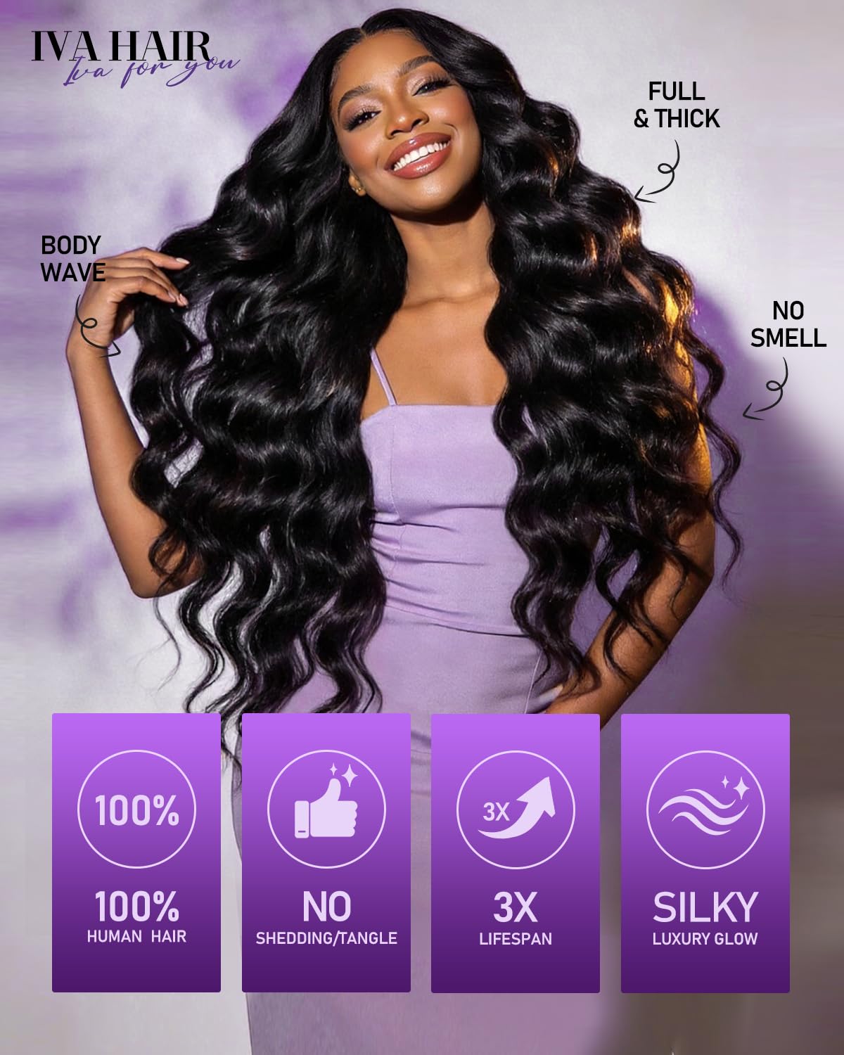 IVA 16A Body Wave Bundles Human Hair 16 16 16 Inch 100% Raw Human Hair | No Tangle No Shedding.Triple Lifespan.Sew In Weave 3 Bundles.Repeated Washes Maintain Silky Texture