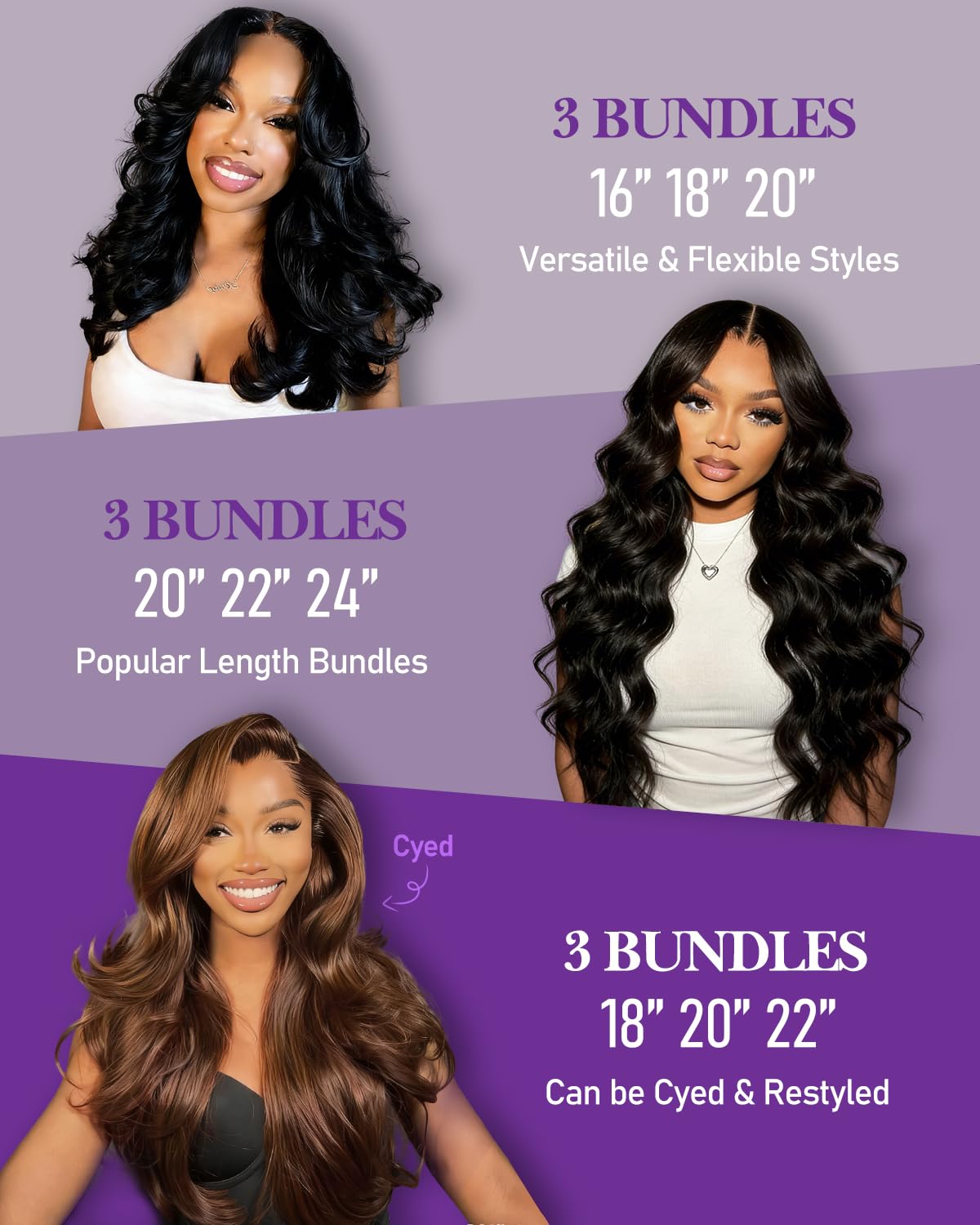 IVA 16A Body Wave Bundles Human Hair 16 16 16 Inch 100% Raw Human Hair | No Tangle No Shedding.Triple Lifespan.Sew In Weave 3 Bundles.Repeated Washes Maintain Silky Texture
