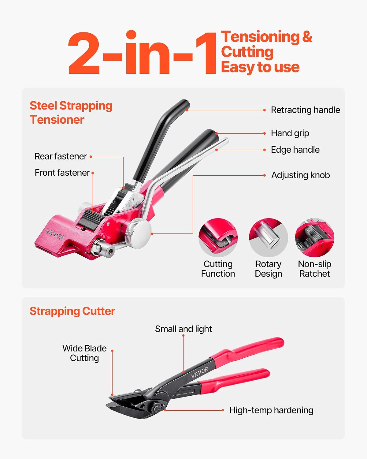 VEVOR Steel Banding Strapping Kit. Heavy Duty Banding Sealer Tool with 200 ft Binding Straps. 200 Metal Clasps. Manual Pallet Packaging Strapping Kit for Warehouse. Transportation. Industrial Bundling