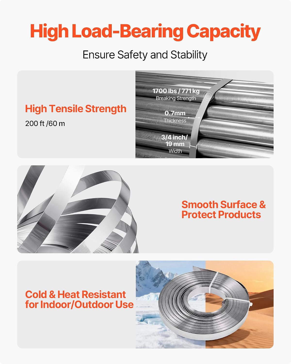 VEVOR Steel Banding Strapping Kit. Heavy Duty Banding Sealer Tool with 200 ft Binding Straps. 200 Metal Clasps. Manual Pallet Packaging Strapping Kit for Warehouse. Transportation. Industrial Bundling