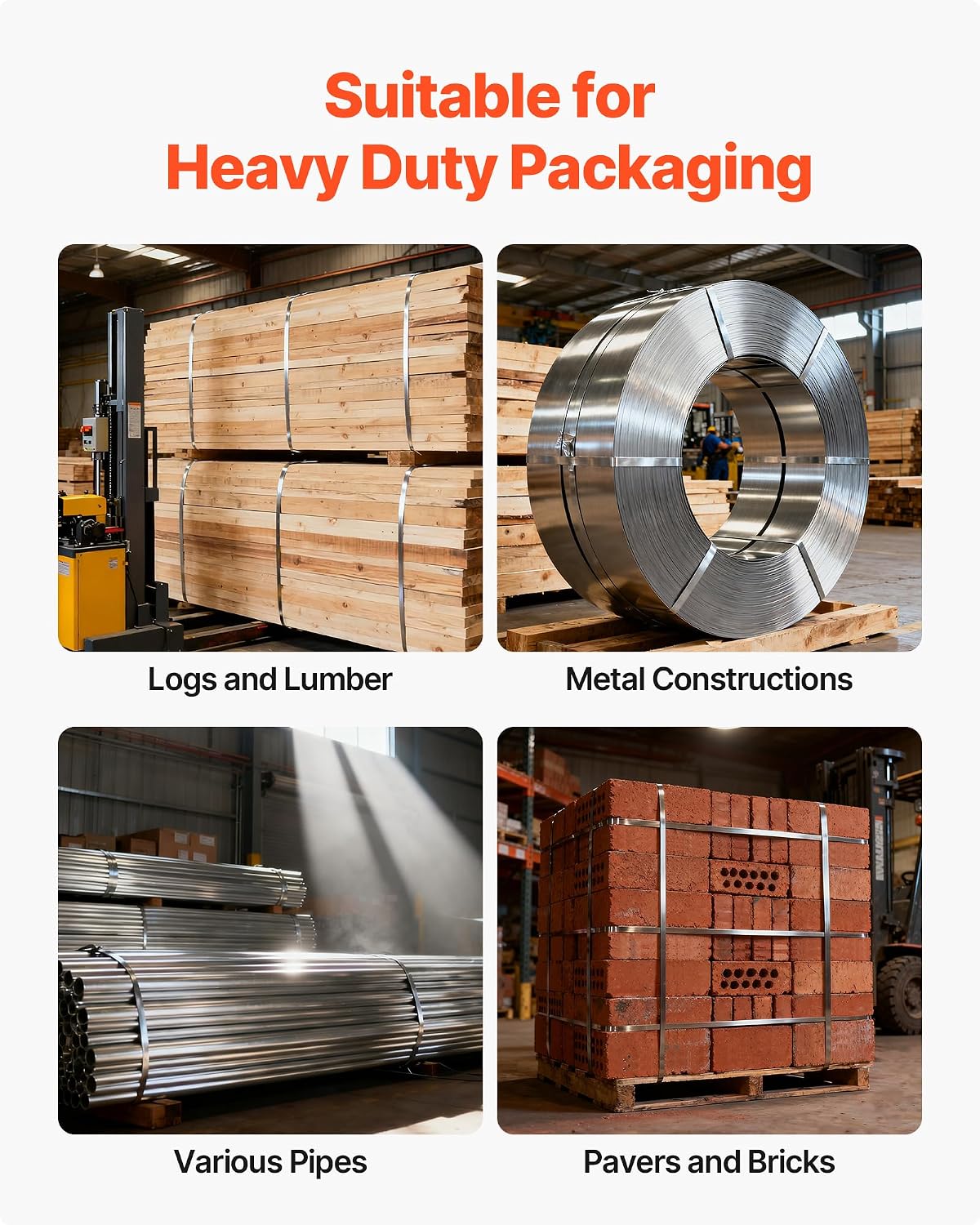 VEVOR Steel Banding Strapping Kit. Heavy Duty Banding Sealer Tool with 200 ft Binding Straps. 200 Metal Clasps. Manual Pallet Packaging Strapping Kit for Warehouse. Transportation. Industrial Bundling