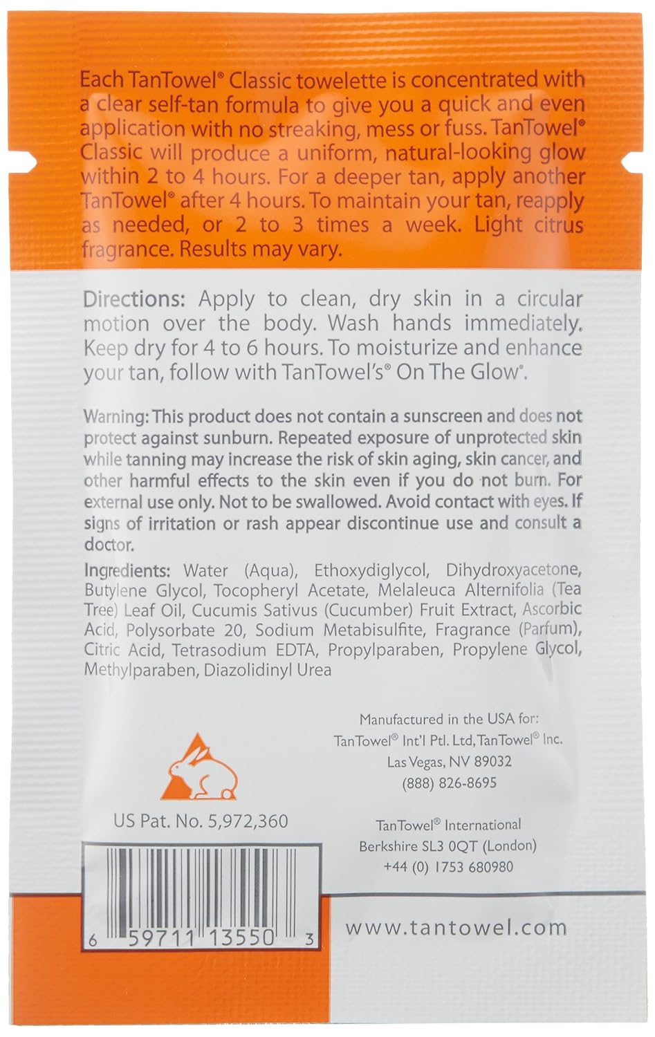 Tan Towel Classic Self Tan Towlettes Half Body Aplication 50 X 0.25 Oz. 50count