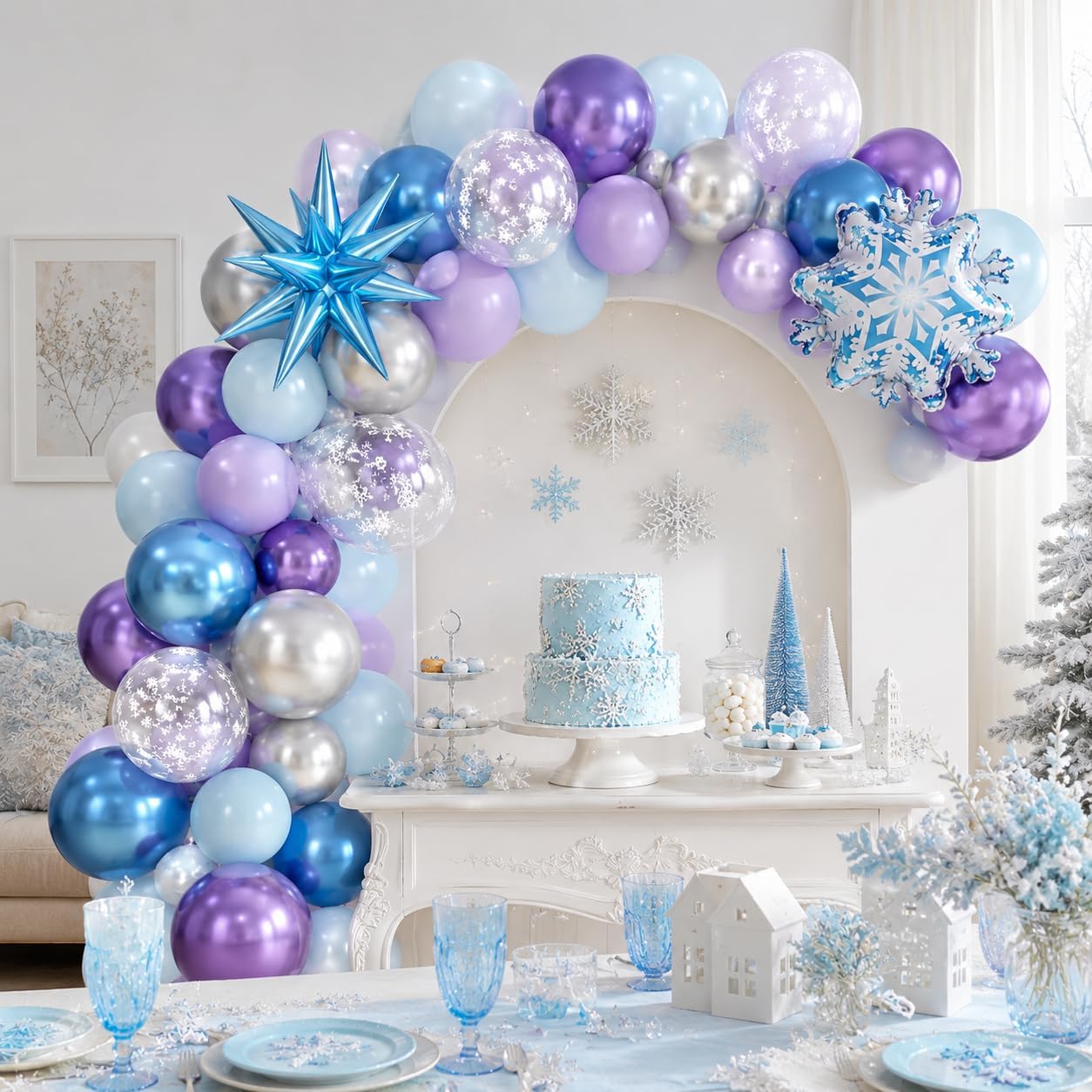 Frozen Balloons. 12 Inch Winter Snow Frozen Themed Party Decorations | Includes Snowflake Foil Balloons. Decorations For Frozen Birthday. Baby Shower And Winter Wedding Celebrations