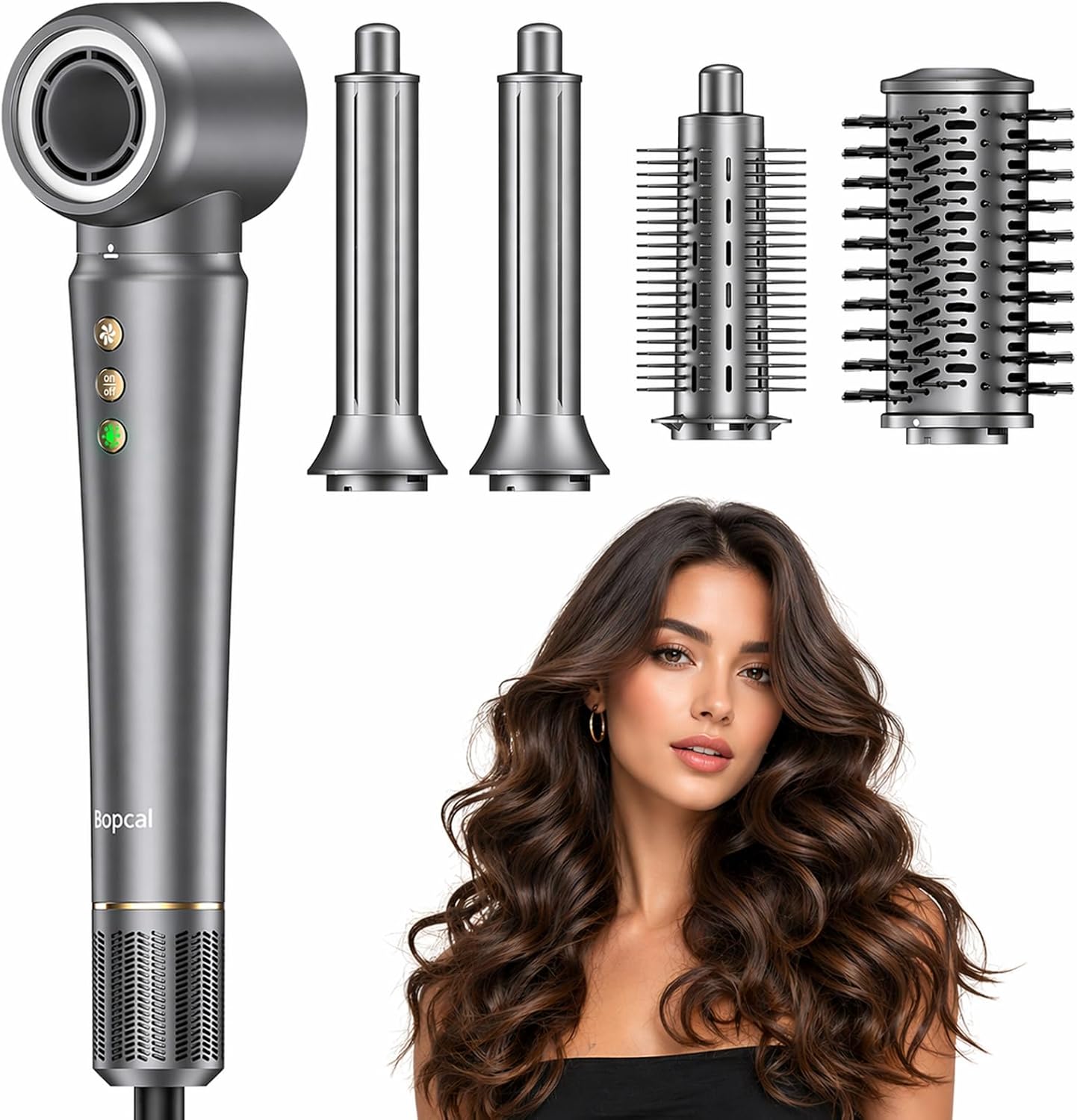 Bopcal Hot Air Styler Wrap. Multi Hair Styler Dryer Brush. 110.000 RPM Fast Drying Hair Dryer Brush with Auto Curling. No Heat Damage Ionic Styler for Curl. Straighten & Volume