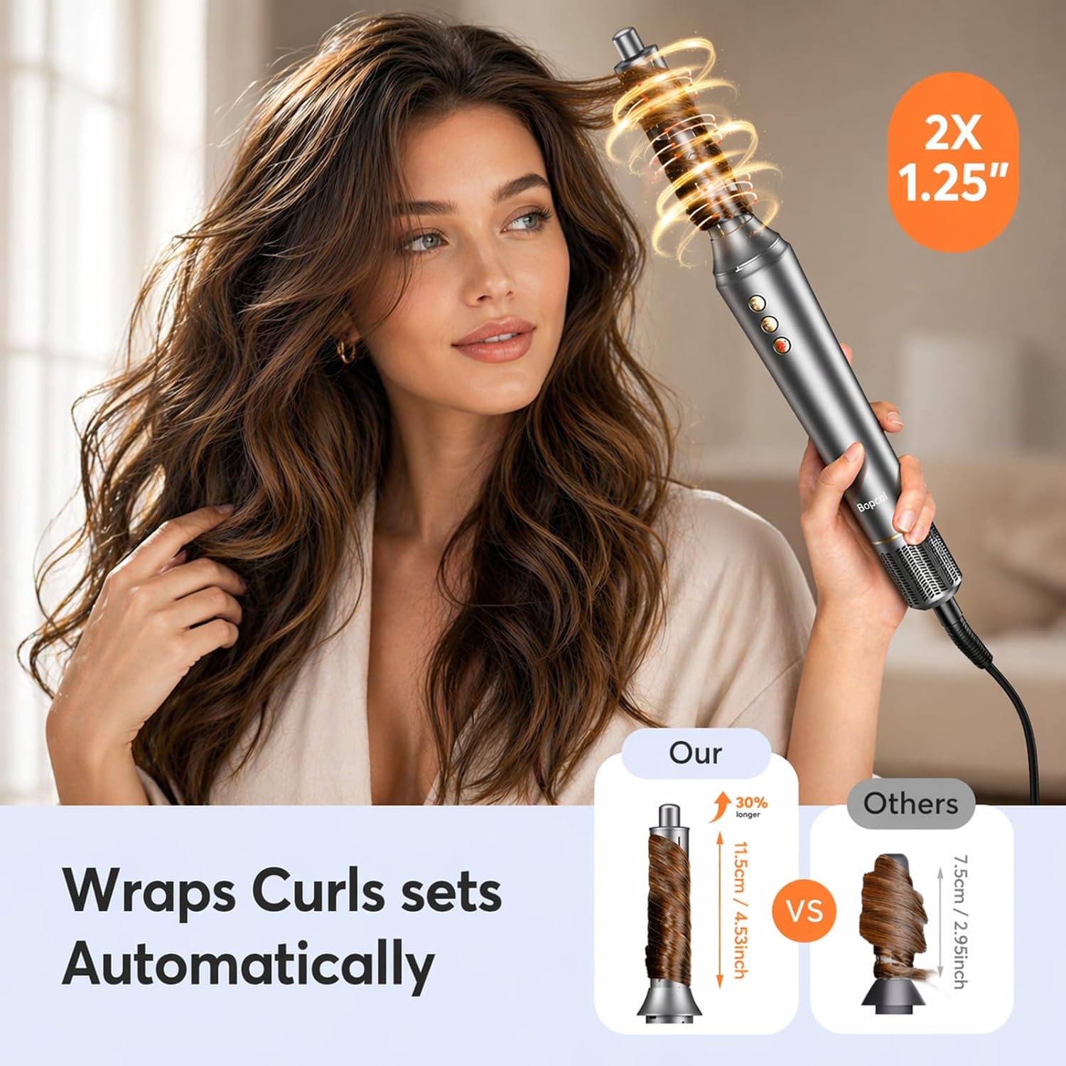Bopcal Hot Air Styler Wrap. Multi Hair Styler Dryer Brush. 110.000 RPM Fast Drying Hair Dryer Brush with Auto Curling. No Heat Damage Ionic Styler for Curl. Straighten & Volume