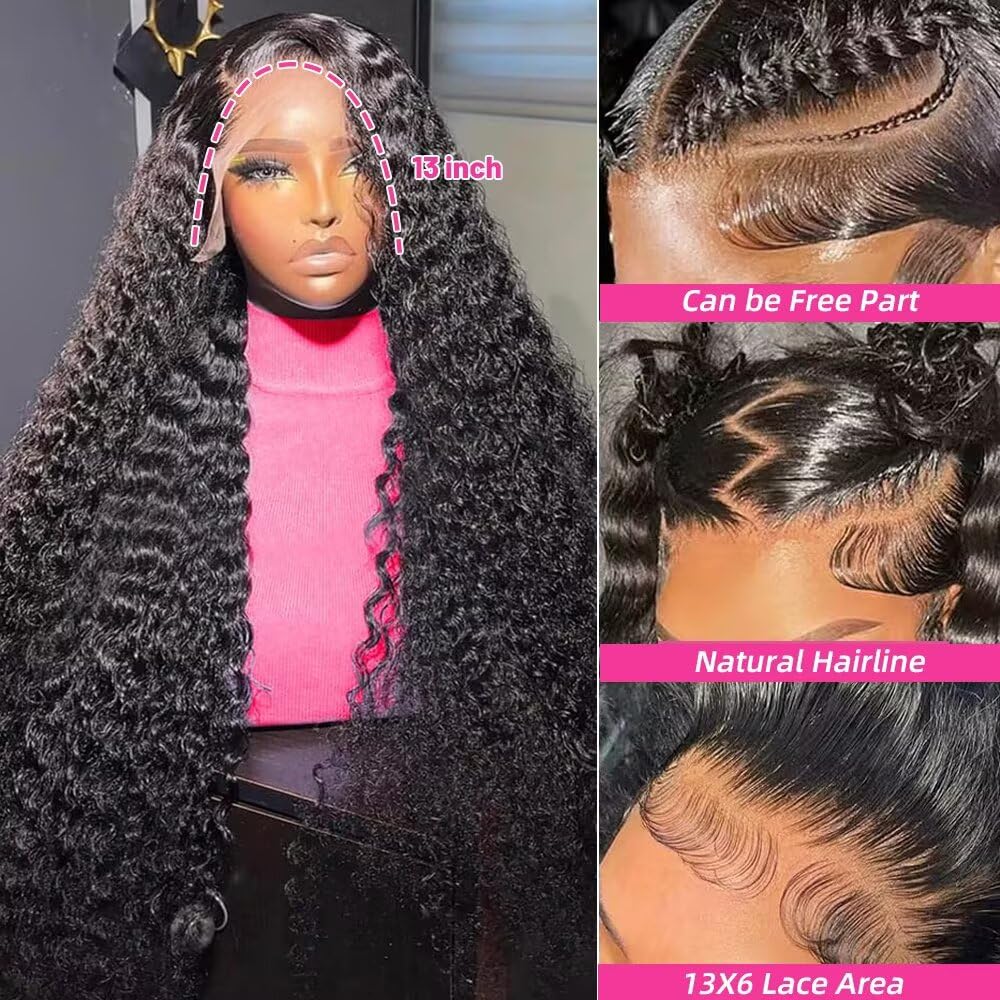 Hotsea 20 Inch 13x6 Deep Wave Lace Front Wigs Human Hair 200% Density Lace Front Wigs Human Hair for Women HD Transparent Lace Glueless Frontal Wigs Human Hair Pre Plucked Natural Color