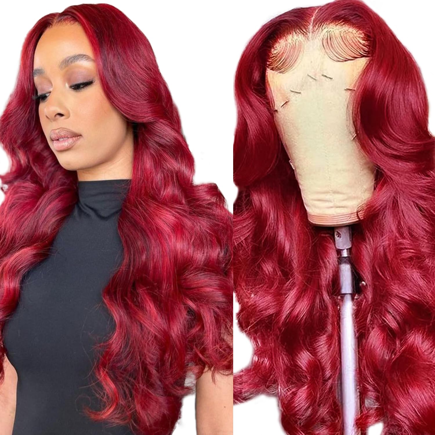 Rylice Burgundy Lace Front Wigs Human Hair 180% Density 13x4 99J Body Wave Lace Frontal Wigs Human Hair for Women HD Glueless Red Wigs Human Hair Pre Plucked Bleached Knots 26 Inch