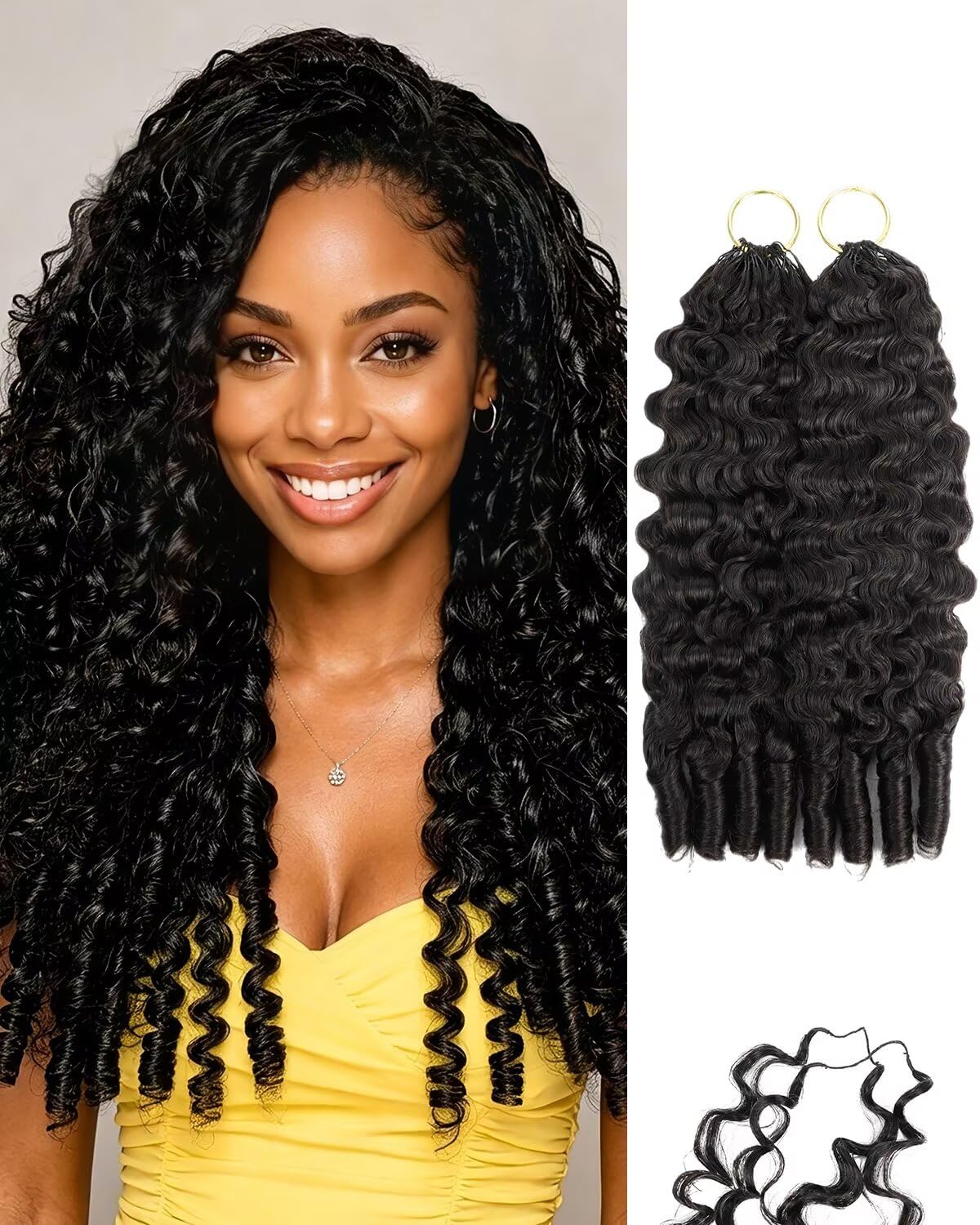 ISHOW Burmese Curly Crochet Human Hair 110g 80 Strands 18 Inch Miracle Style Knots Hair Pre‑Looped Natural Black Real Feather Crochet Hair Bundles for Black Women Soft Curly Pre‑Stretched 1B