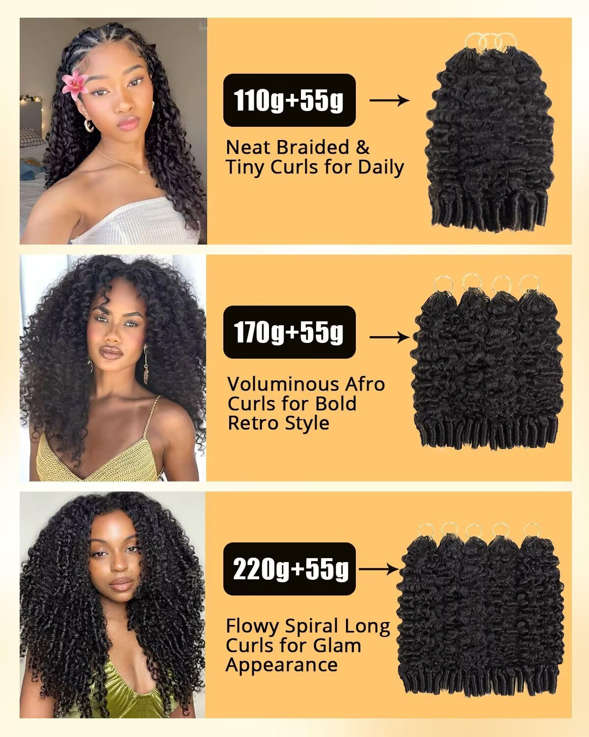 ISHOW Burmese Curly Crochet Human Hair 110g 80 Strands 18 Inch Miracle Style Knots Hair Pre‑Looped Natural Black Real Feather Crochet Hair Bundles for Black Women Soft Curly Pre‑Stretched 1B